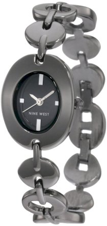  Nine West Women's NW/1217GNGN Gunmetal Oval Open Link Bracelet Watch