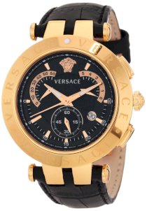 Versace Men's 23C80D008 S009 V-Race Chrono Black-dial Rose-Gold Plated Genuine Leather Watch
