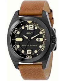  DKNY NY1435 Men's Brown Leather Strap Black Dial Watch