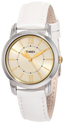 Timex Women's T2N6829J Style Chic White Metallic Leather Strap Watch