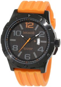Lancaster Men's OLA0479NR-AR-AR Trendy Black Striped Dial Orange Silicone Watch
