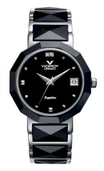 Viceroy Women's 47576-57 Ceramic & Sapphire Black Ceramic And Stainless Steel Bracelet Date Watch
