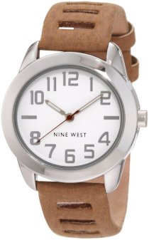  Nine West Women's NW/1279WTBN Strap Brown Strap Silver-Tone Easy to Read Watch