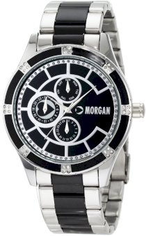 Morgan Women's M1080B Boyfriend Silver-Tone Black Inserts Multifunction Watch