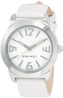 Nine West Women's NW/1285WTWT Strap Round Silver-Tone White Strap Watch