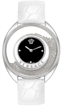 Versace Women's 86Q99D008 S001 Destiny Spirit Stainless Steel Case Floating Spheres in Glass Bezel Black Dial White Leather Watch