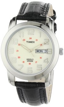 Timex Men's T2N4409J Dress Sport Chic Round Silver Tone Black Leather Strap Watch