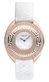 Versace Women's 76Q81SD498 S001 Destiny Rose Gold Plated Case Mother-of-Pearl Dial Sapphire Crystal White Python Leather Diamond Watch