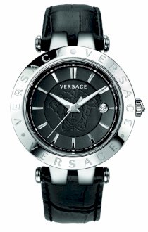 Versace Men's 23Q99D008 S009 V-Race 3 Hands Black Dial Leather 3-Interchangeable Rings Watch