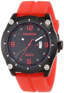 Lancaster Men's OLA0481NR-RS-RS Trendy Black Textured Dial Red Silicone Watch