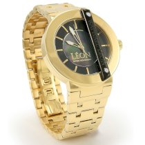 Raphael Leon Designer Timepiece - Mens Stainless Steel, Plated in 18K Yellow Gold - 0.18ctw Diamond