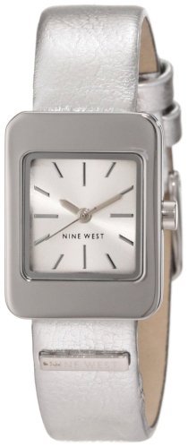  Nine West Women's NW/1291SVSV Strap Square Silver-Tone Metallic Strap Watch
