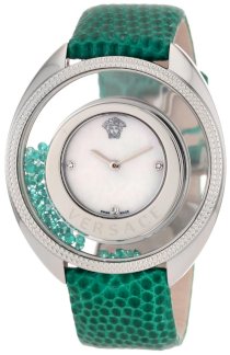 Versace Women's 86Q961MD497 S455 Destiny Precious Genuine Lizard Mother-Of-Pearl Diamond 70-Emerald Watch