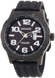 Lancaster Men's OLA0479NR Trendy Black Striped Dial Black Silicone Watch