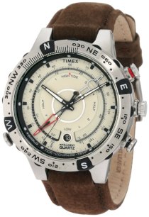 Timex Men's T2N721DH Intelligent Quartz Compass Tide Temperature Silver Case Brown Strap Watch