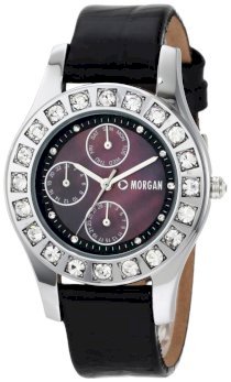 Morgan Women's M1082B Silver-Tone Black Multifunction Crystallized Watch