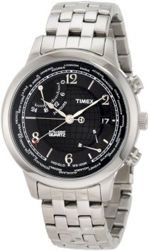 Timex Men's T2N610DH Intelligent Quartz Traveller World Time Charcoal Dial Silver Case Bracelet Watch