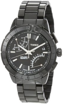 Timex Men's T2N500DH Intelligent Quartz Sport Series Fly Back Chrono Black Dial Ion-Plating Bracelet Watch