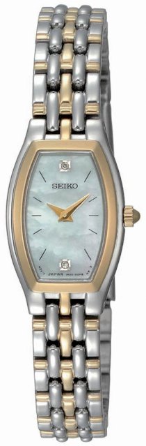 Seiko Women's SUJG16 Dress Two-Tone Solid Stainless-Steel Case and Bracelet 2 Diamonds White Mother-of-Pearl Dial Watch