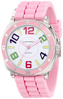 Vernier Women's VNR11070PK Colorful Arabic Numeral Rubber Strap Quartz Watch