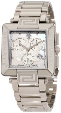 Versace Women's 88C99SD497 S099 Reve Carrè Chronograph Mother-Of-Pearl Diamond Steel Bracelet Watch