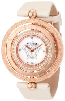 Versace Women's 80Q81SD497 S002 Eon Three Rings Rose-Gold Plated 40-Diamond Mother-Of-Pearl Satin Watch