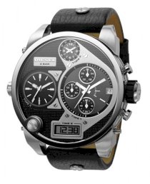 Diesel Watches Men's Black SBA Oversized Ana-Digi Black and Silver Dial Watch