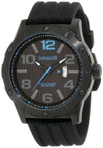 Lancaster Men's OLA0479NR-BL-NR Trendy Black Striped Dial Black Silicone Watch