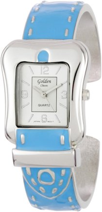 Golden Classic Women's 2191 blue "Enamored Enamel" Sleek Silver And Enamel Bangle Watch