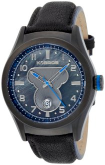 K&Bros Men's 9456-1 Steel Luna Black Ion-Plated Watch