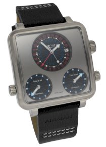 Glycine Airman 7 Automatic Dual Time Titanium Dial Men's Luxury Watch 3883-89-LB9