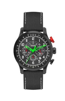  Versus Men's 3C73100000 Soho Black IP Coated Steel Black Dial Chronograph Leather Watch