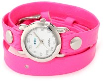La Mer Collections Women's LMSTW1002-SLVR R Neon Pink/Silver Circle Simple Watch