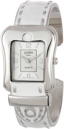 Golden Classic Women's 2191 white "Enamored Enamel" Sleek Silver And Enamel Bangle Watch