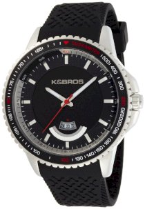 K&Bros  Men's 2760510 Steel Overland Stainless Steel Black Rubber Watch