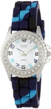 Golden Classic Women's 2295-M "Petite Colors Galore" Rhinestone Encrusted Bezel Multi-Colored Silicone Watch