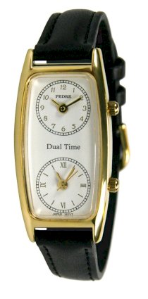 Pedre Women's Traveler Series Gold-Tone Dual Time Leather Strap Watch # 6645GX