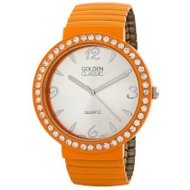 Golden Classic Women's 2210-Orange "Rhinestone Boyfriend" Oversized Dial Metal Watch