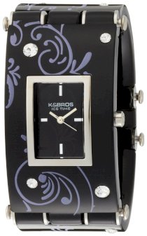 K&Bros  Women's 9534-5 Ice-Time Galassia Elite Black and Silver-tone Watch