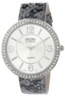 Golden Classic Women's 2266-Silver "Second Skin" Rhinestone Silver Bezel Alligator Inspired Band Watch