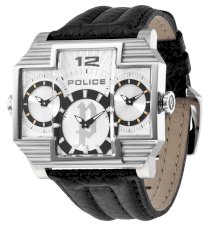 Police Men's PL-13088JS/04 Hammerhead Rectangular Silver Tri-Dial Leather Watch