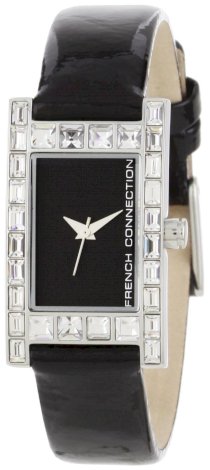  French Connection Women's FC1021B Classic Black Leather Stainless Steel Case Watch