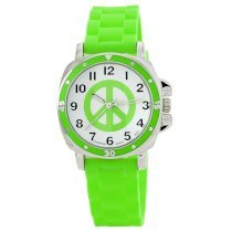 Golden Classic Women's 8129-Green "Groovy Jelly" Peace-Sign Colorful Rubber Watch