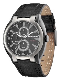 Police Men's PL-12995JSBU/02 Independence Day-Date 24 Hour Black Leather Watch