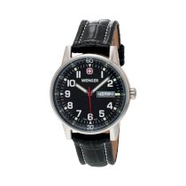 Wenger Men's 70164 Commando Day Date XL Black Dial Black Leather Strap Watch