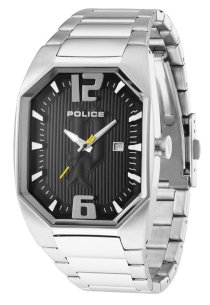 Police Men's PL-12895JS/02M Octane Octagon Black Dial Stainless Steel Watch