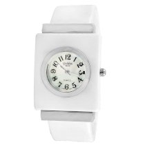 Golden Classic Women's 5117 Wht "Charming Tone" Sleek Silver Bezel Bangle Watch