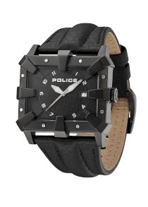 Police Men's PL-13400JSB/02 Defender Black IP Leather Date Watch