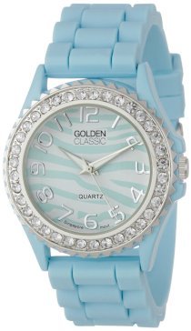 Golden Classic Women's 2219-zebraaqua "Savvy Jelly" Rhinestone Encrusted Bezel Silicone Watch