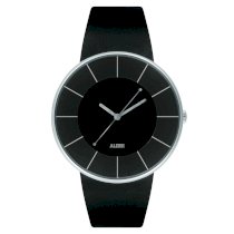 Alessi Men's AL8004 Luna Leather and Case in Steel Black Designed by Alessandro Mendini Watch